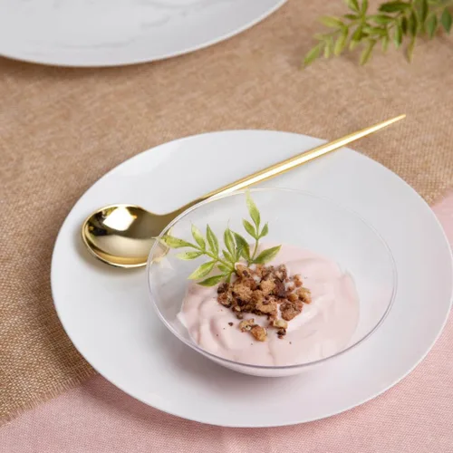 Miniatura 3 de Blue Sky Cuencos orgánicos desechables transparentes con borde dorado, 6 onzas, 10 unidades, elegante vajilla para fiestas y eventos (paquete de 2)