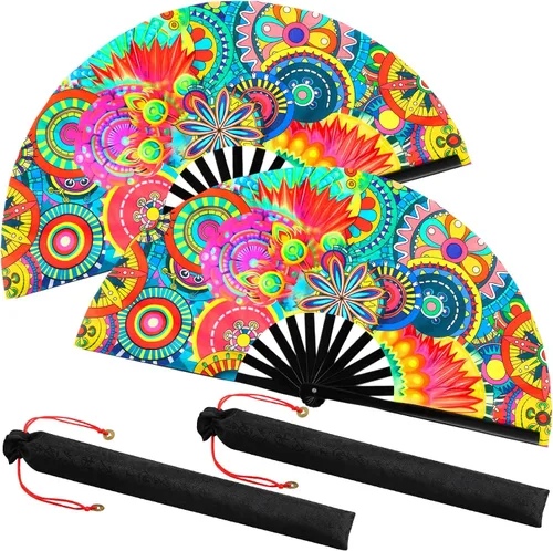Miniatura 9 de Boao 2 abanicos grandes de seda plegables para rave, para bailar, para hombres y mujeres, para festivales, Kungfu, arte marcial, fiesta de festival