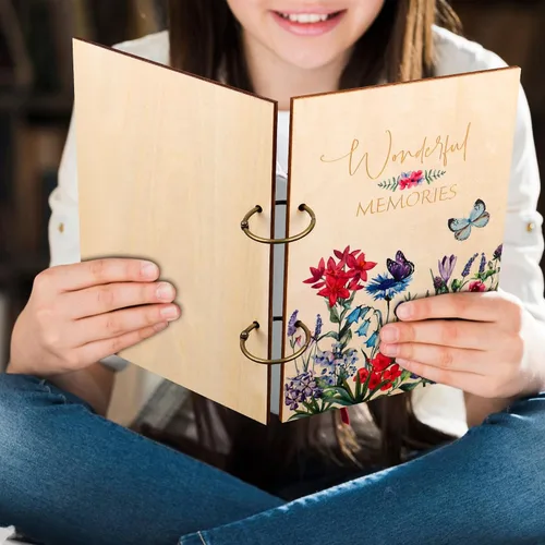 Miniatura 5 de Giiffu - Libro organizador de tarjetas de felicitación, carpeta de madera para tarjetas de felicitación Álbum de recuerdo de tarjeta de cumpleaños