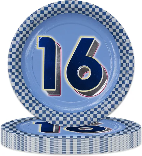 Miniatura 5 de Havercamp Fiesta de cumpleaños número 16 para niños, 8 platos con impresión de lámina de lujo.