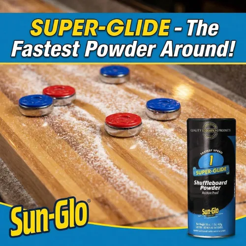 Miniatura 2 de Sun-Glo Shuffleboard Sand - Cera en polvo para tejo con mini recogedor y mini cepillo, paquete de 2 (16 onzas cada uno) SunGlo #1 Super Glide