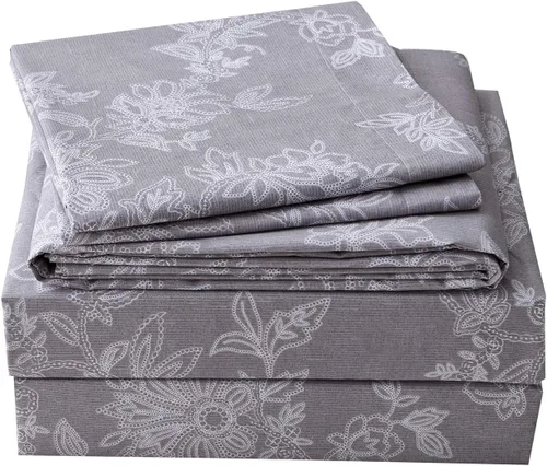 Miniatura 2 de FADFAY Juego de sábanas bajeras de tamaño individual color gris con estampado floral blanco con bolsillo profundo, súper suaves, de fácil cuidado