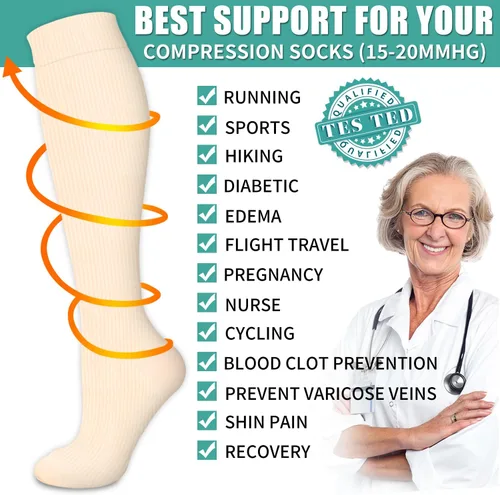 Miniatura 49 de Paquete de 3 pares de calcetines de compresión médica para mejorar la circulación de mujeres y hombres, para correr, hacer deporte y amamantar