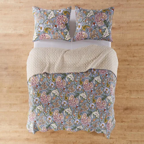 Miniatura 5 de Levtex Home Angelica - Juego de colcha reversible individual (80x106 pulgadas) con 1 funda de almohada (26x20 pulgadas) - Ropa de cama floral - Azul