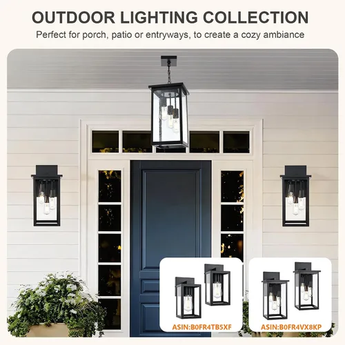 Miniatura 20 de TODOLUZ Lámpara Colgante de Exterior de 3 Luces Negra, Linterna Colgante Exterior Ajustable Luz de Porche