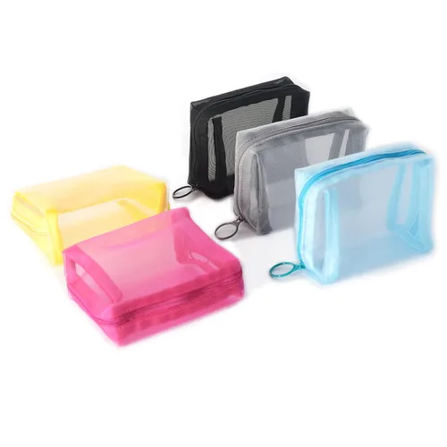Miniatura 14 de patu Bolsas de malla con cremallera, estuche largo, 5 piezas, organizador de accesorios cosméticos de maquillaje de belleza, juego de artículos