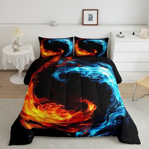 Erosebridal Yin Yang - Juego de edredón para niños y adolescentes, edredón de plumón de hielo y fuego, tamaño individual, juego de ropa de cama con