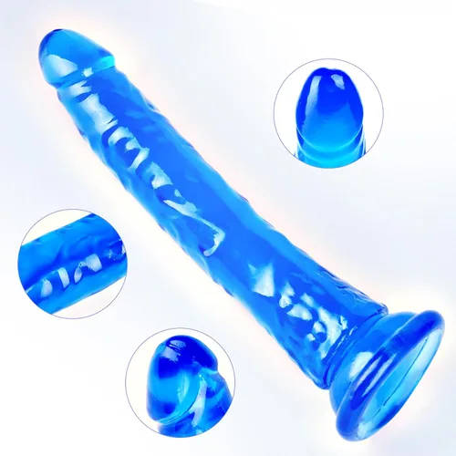 Miniatura 6 de Juego de consolador realista azul de 3 tamaños (pequeño y grande) consolador de succión TPE, placer anal y vaginal, compatible con arnés