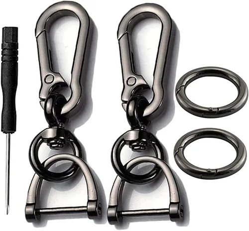 2 juegos de llavero para coche, clip para llave de coche, llavero con forma de herradura de liberación rápida con anillo en D y mosquetón redondo
