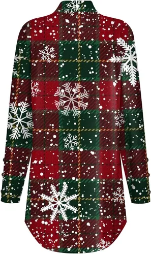 Miniatura 3 de Christmas Shirts, Women's Cute Tunic Long Sleeve Blouse Daily High Neck Fashion Button Christmas Print T-Shirt Tops