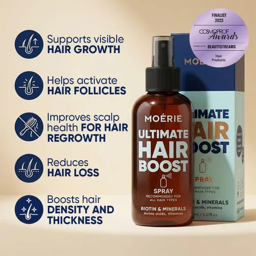 Miniatura 3 de Moerie Ultimate Hair Boost Spray diseñado para fortalecer el cabello y restaurar la salud del cuero cabelludo, suero 100% natural para el cabello