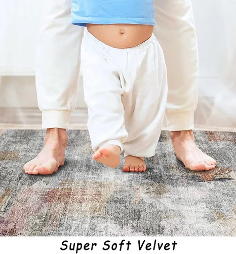 Miniatura 4 de vivorug Alfombra lavable ultra suave de 4 x 6 pies, antideslizante abstracta pequeña, alfombra resistente a las manchas para sala de estar