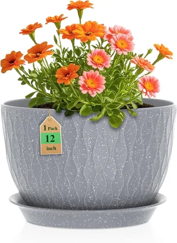 Miniatura 9 de WSMKSZ Macetas Grandes de 12 Pulgadas para Plantas de Interior o Exterior, Macetas de Flores con Amplias Ondas de Agua, con Agujeros de Drenaje