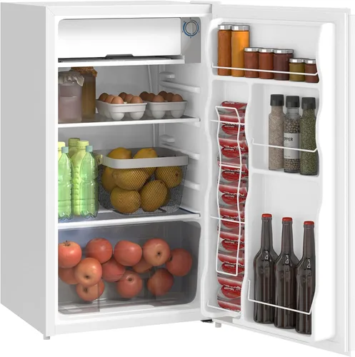 Miniatura 17 de HOMCOM Mini refrigerador de 4 pies cúbicos con congelador, refrigerador compacto de doble puerta con termostato ajustable, estante y puerta