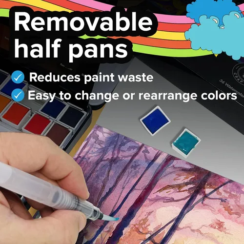 Miniatura 6 de Juego de pintura de acuarela profesional, 36 colores de agua, kit de pintura con paleta y pincel, pinturas de acuarela portátiles para viajes