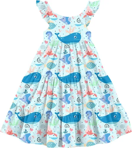 Miniatura 19 de Vieille Vestido de verano para niñas pequeñas, con volantes, sin mangas, casual, vestido de playa, escalonado, vestido de princesa para 2-8 años