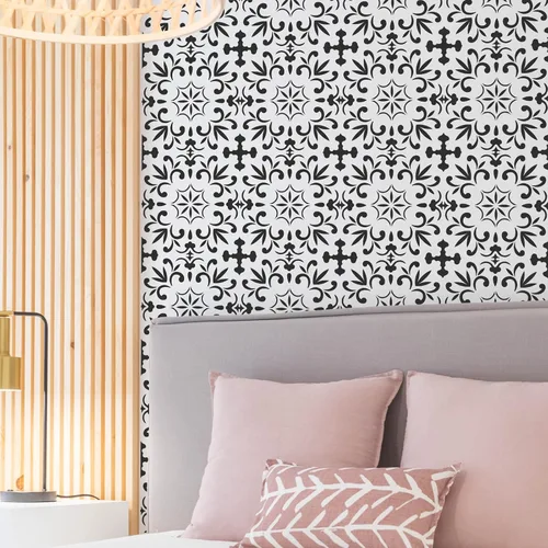 Miniatura 6 de Juego de plantillas de suelo de azulejos grandes (4 diseños, 12 x 12 pulgadas) Plantillas de pared reutilizables con patrón mexicano Juego