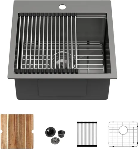 Miniatura 33 de Kichae Fregadero de Cocina de 21x20 Pulgadas, Fregadero de Barra Pequeño, Fregadero de Acero Inoxidable, Montaje Superior, Montaje Inferior
