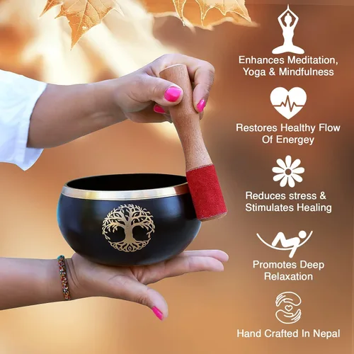 Miniatura 2 de Juego de cojines tibetanos de mazo de cuenco de árbol de la vida para meditación, yoga, curación espiritual y atención plena, color negro extragrande