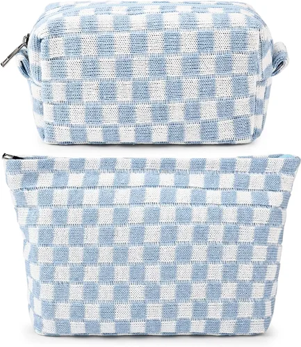 Miniatura 24 de SOIDRAM 2 Piezas de Bolsa de Maquillaje a Rayas Grande, Bolsa de Cosméticos de Cordura de Gran Capacidad, Bolsa de Lona Mixta de Artículos de Rayas