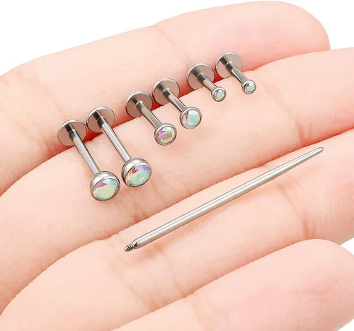 Miniatura 2 de F136 - Aretes de titanio 20/18/16G con rosca interna, con parte trasera plana, aros para nariz, labio, Medusa Monroe, labret de 6/8/0.394 in, barra