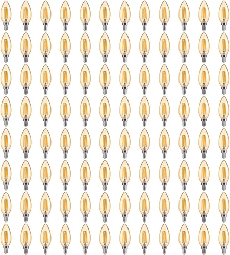 FLSNT Amber LED Candelabra Light Bulbs 40W Equivalent, B11 E12 LED Chandelier Bulbs, 2200K Warm White, Dimmable, 330LM, 96 Pack UL,CA65 Listed.