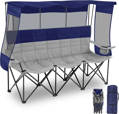 Miniatura 9 de Teenyyou Silla de camping para 3 personas con toldo – Silla de playa de gran tamaño con protección solar UV, sofá biplaza plegable resistente de 700