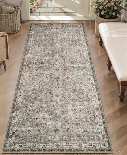 Miniatura 118 de Tangsoo Alfombra lavable para pasillo, antideslizante, 2 x 6 pies, estilo bohemio, floral, vintage, para entrada, suelo suave, para cocina, baño