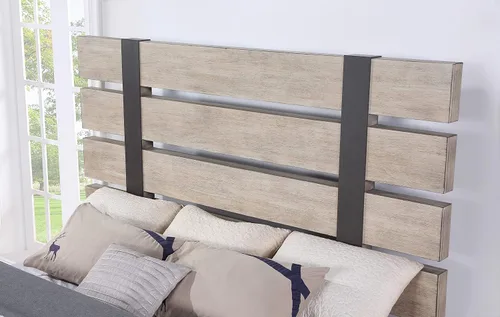 Miniatura 4 de Roundhill Furniture Arbela - Cama con paneles de listones de madera, tamaño Queen, roble desgastado