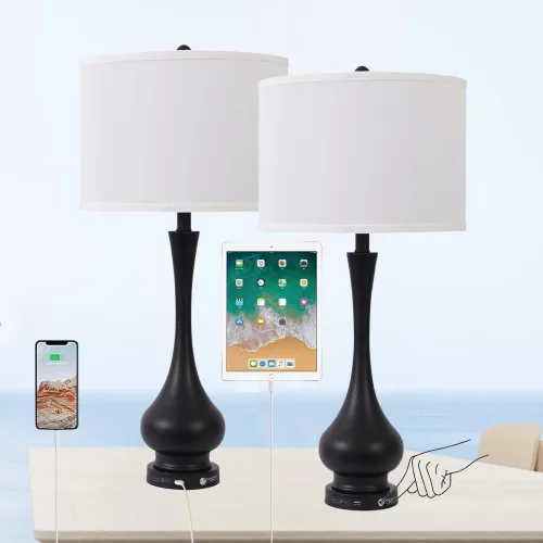 Miniatura 11 de Lámpara táctil para dormitorios juego de 2, juegos de lámparas de mesa de noche regulables de 3 vías con pantalla de tela de lino, lámpara