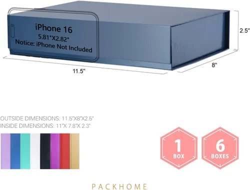 Miniatura 2 de PACKHOME Caja de regalo de 11.5 x 8 x 2.5 pulgadas, caja resistente para camisas con tapa magnética para múltiples ocasiones (azul brillante)