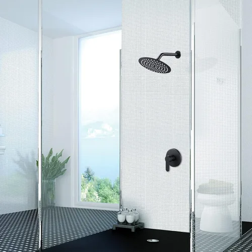 Miniatura 6 de POPFLY Juego de grifo de ducha negro, sistema de ducha de lluvia de baño con cabezal de ducha de 8 pulgadas, kit de molduras de ducha de una sola