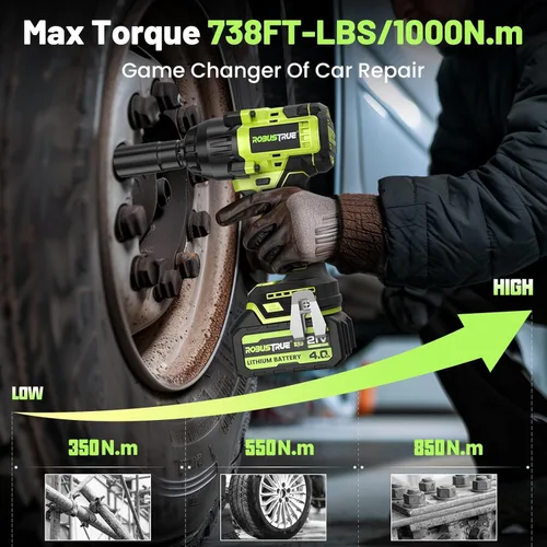 Miniatura 2 de Robustrue Llave de impacto inalámbrica de 738 pies-libras (1000 N.m), pistola de impacto de 1/2 sin escobillas de alto par, 2 baterías de 4.0 Ah 21
