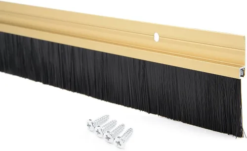 Miniatura 8 de uxcell Barrido inferior de la puerta aleación de aluminio en tono dorado con cepillo suave de silicona PP negro de 2 pulgadas, 39 pulgadas x 2.6 Oro