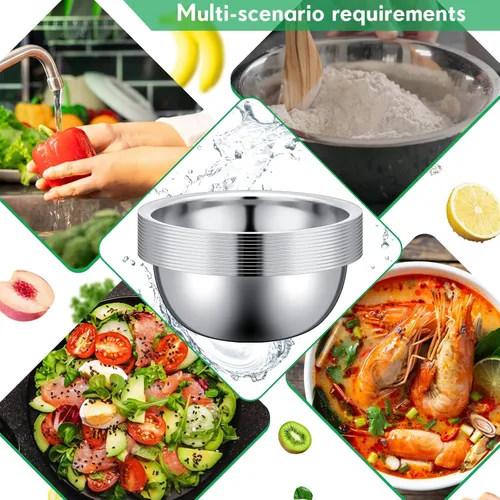 Miniatura 4 de Pinkunn 12 Piezas Tazones para Mezclar de Acero Inoxidable, Tazones de Metal Anidables para Preparación de Ensaladas a Granel Reutilizables