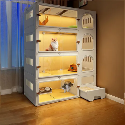 Miniatura 9 de Jaulas grandes para gatos de 2/3/4 niveles para interiores, jaula para gatos con caja de arena, villa para gatos, jaula para gatos