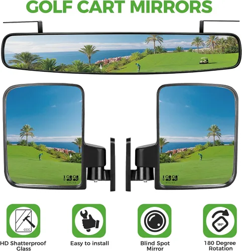 Miniatura 2 de Kit universal de espejo retrovisor convexo de gran angular y retrovisor lateral plegable, compatible con modelos Club Car, EZGO, Yamaha