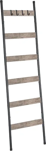 Miniatura 15 de HOOBRO Escalera para mantas, estante de toallas de 5 niveles con ganchos, estante de mantas inclinado en la pared, estante decorativo