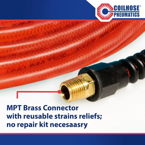 Miniatura 6 de Coilhose Pneumatics PFE40504TR Flexeel Manguera de Aire de Poliuretano Reforzado, ID de 1/4 de Pulgada, Longitud de 50 Pies con (2) Accesorios