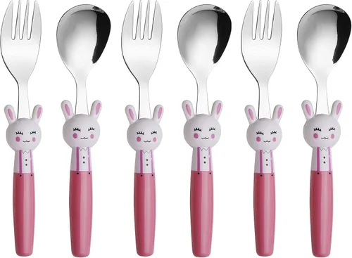 ANNOVA Juego de cubiertos para niños, 6 piezas, cubiertos para niños de acero inoxidable (6FS, conejo)