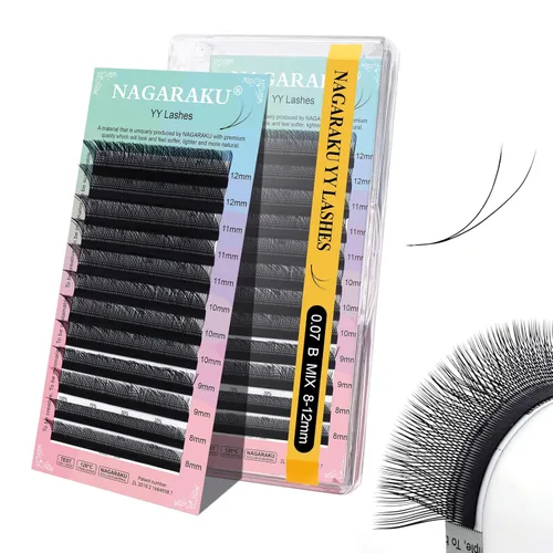 Miniatura 166 de Suministros de extensiones de pestañas NAGARAKU yy, pestañas falsas 0.05mm rizado D, bandeja mixta 8-12mm, prefabricadas 4D, abanico fácil, volumen