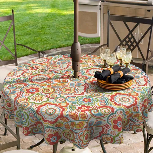 Miniatura 12 de Mantel redondo para exteriores e interiores con cremallera de agujero para paraguas, funda decorativa para mesa circular para jardín del hogar, 60