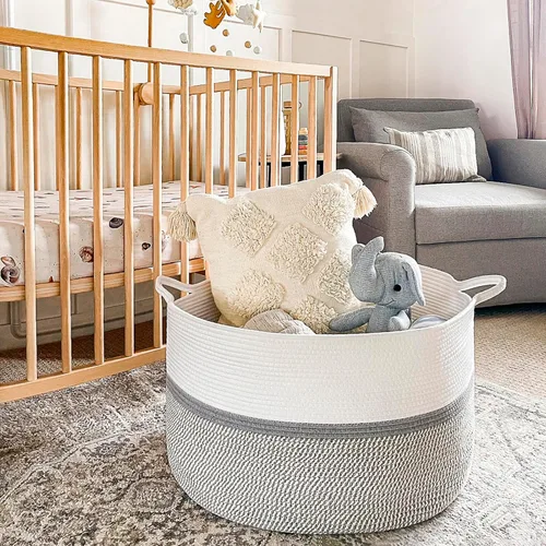 Miniatura 7 de CHICVITA Cesta tejida de cuerda de algodón extra grande XXL, cesta de almacenamiento para manta con asas, cesta decorativa para ropa, 22 x 22 x 14