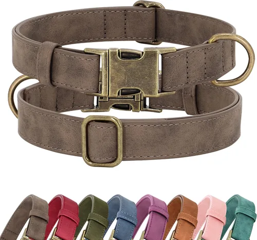 Didog Collar de perro de cuero PU suave, elegante collar de perro de liberación rápida para perros grandes, fácil de limpiar, collar ajustable para
