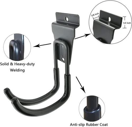 Miniatura 6 de Ganchos Slatwall, paquete de 8 organizadores de pared de garaje resistentes para herramientas eléctricas y cables, ganchos para colgar en la pared