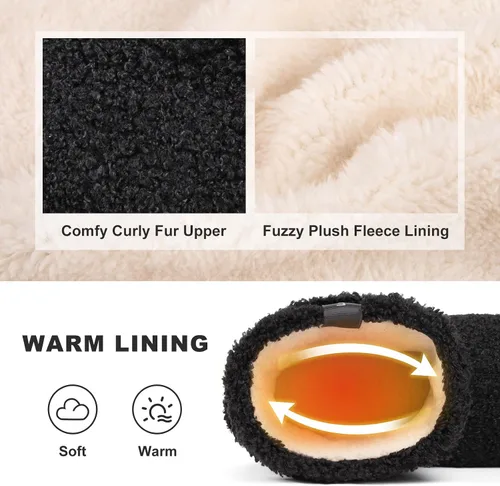 Miniatura 3 de LongBay Pantuflas cálidas de piel rizada para mujer, cómodas botas de forro polar de felpa con espuma viscoelástica para el hogar
