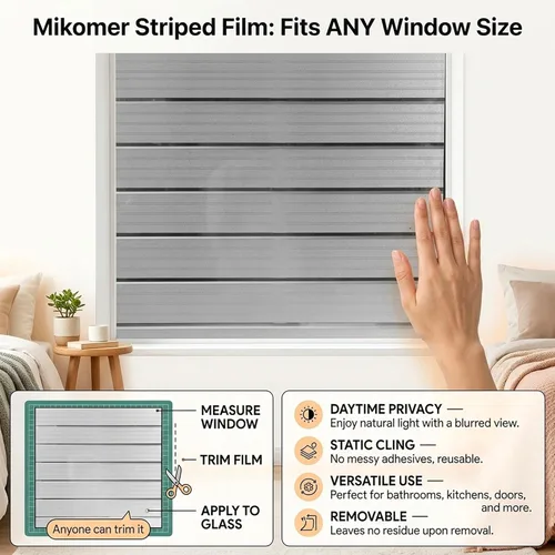Miniatura 3 de Película de privacidad para ventana, esmerilada, tiras anchas, no adhesivas, extraíble, para ventana, película de vidrio para puerta, bloqueo UV