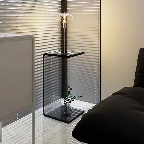 Miniatura 4 de Mesa C de acrílico para sofá, mesa auxiliar multiusos en forma de C de 25.6 pulgadas, mesa auxiliar de acrílico transparente, moderna mesa auxiliar