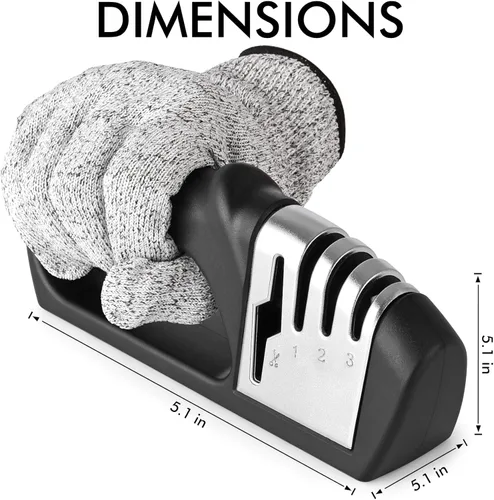 Miniatura 2 de HOTEC Afilador de cuchillos 4 en 1, afilador manual de 3 etapas para afilar cuchillos de cocina, 1 etapa para tijeras, piedra de cerámica, placas