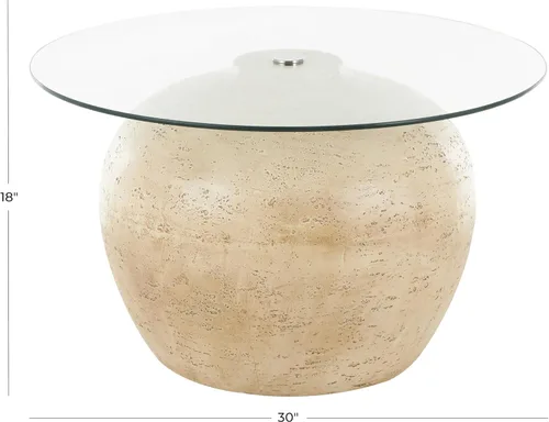Miniatura 2 de Deco 79 Mesa de centro de resina para sala de estar con mesa de cristal, mesa central 30 x 30 x 18 pulgadas, color beige